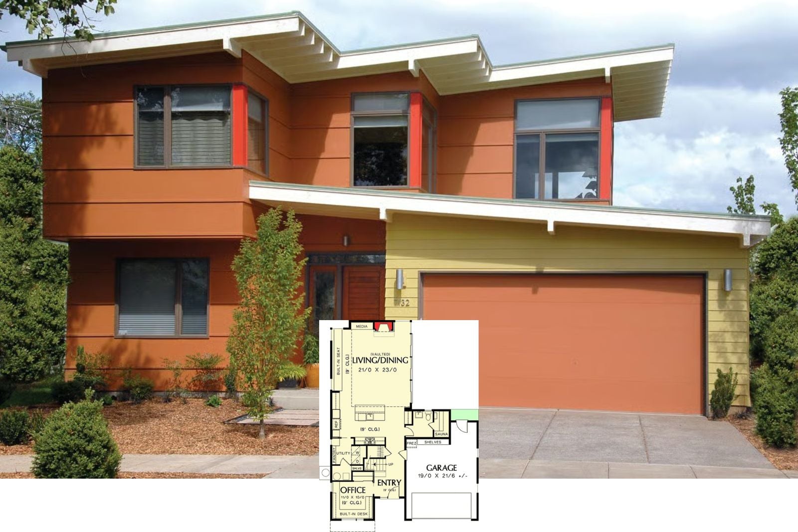 Coppershade 2-Bedroom Mid-Century Modern House Plan with Home Office (1,899 Sq. Ft. Floor Plan)
