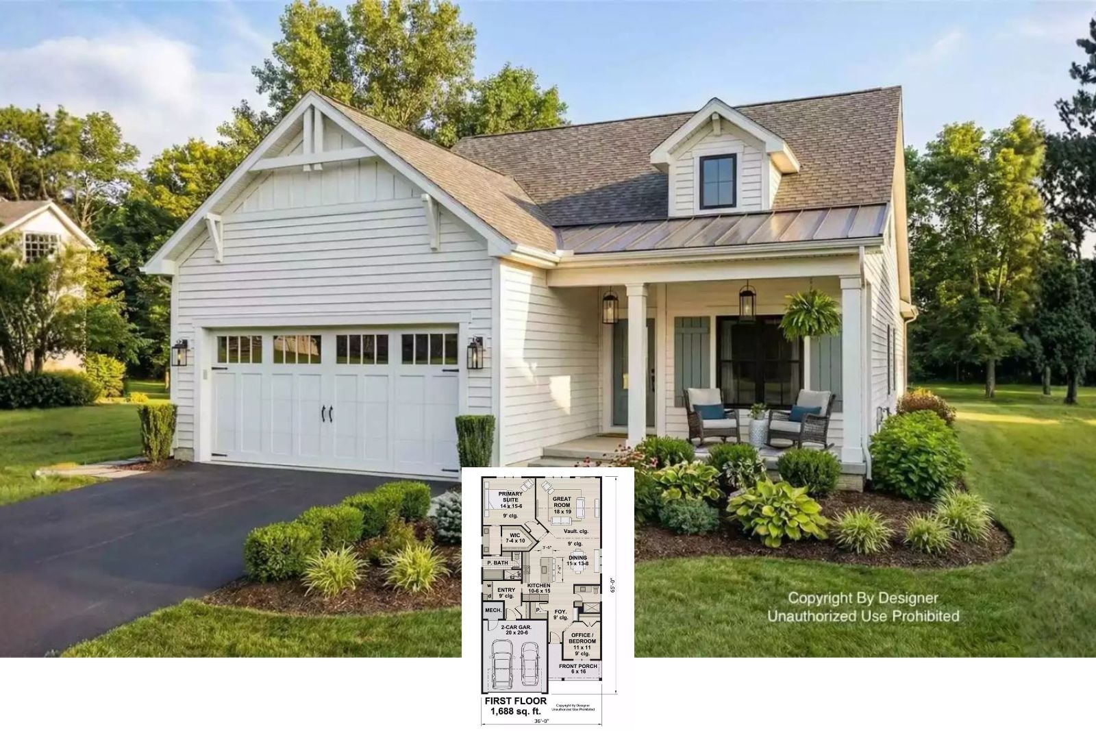 Prospect Place 2-Bedroom Ranch House Plan with  Double Garage (1,688 Sq. Ft. Floor Plan)