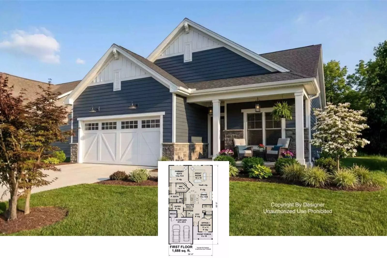 Saxon Close 2-Bedroom Farmhouse Layout with Front Porch (1,688 Sq. Ft. Floor Plan)