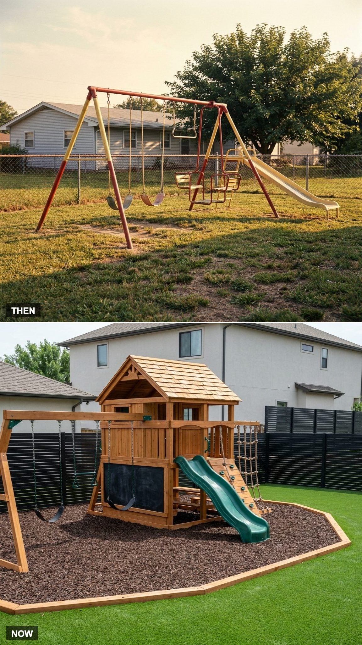 2. The Metal Swing Set Leveled Up to a Municipal Playground