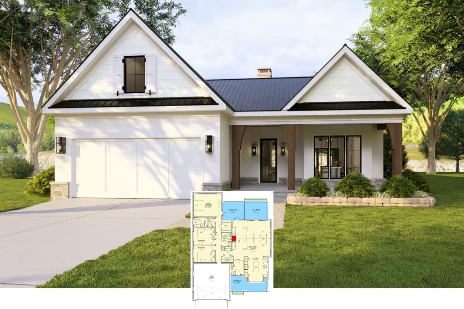 The Willowbrace 3-Bedroom Modern Farmhouse Layout with Screened Porch (1,960 Sq. Ft. Floor Plan)