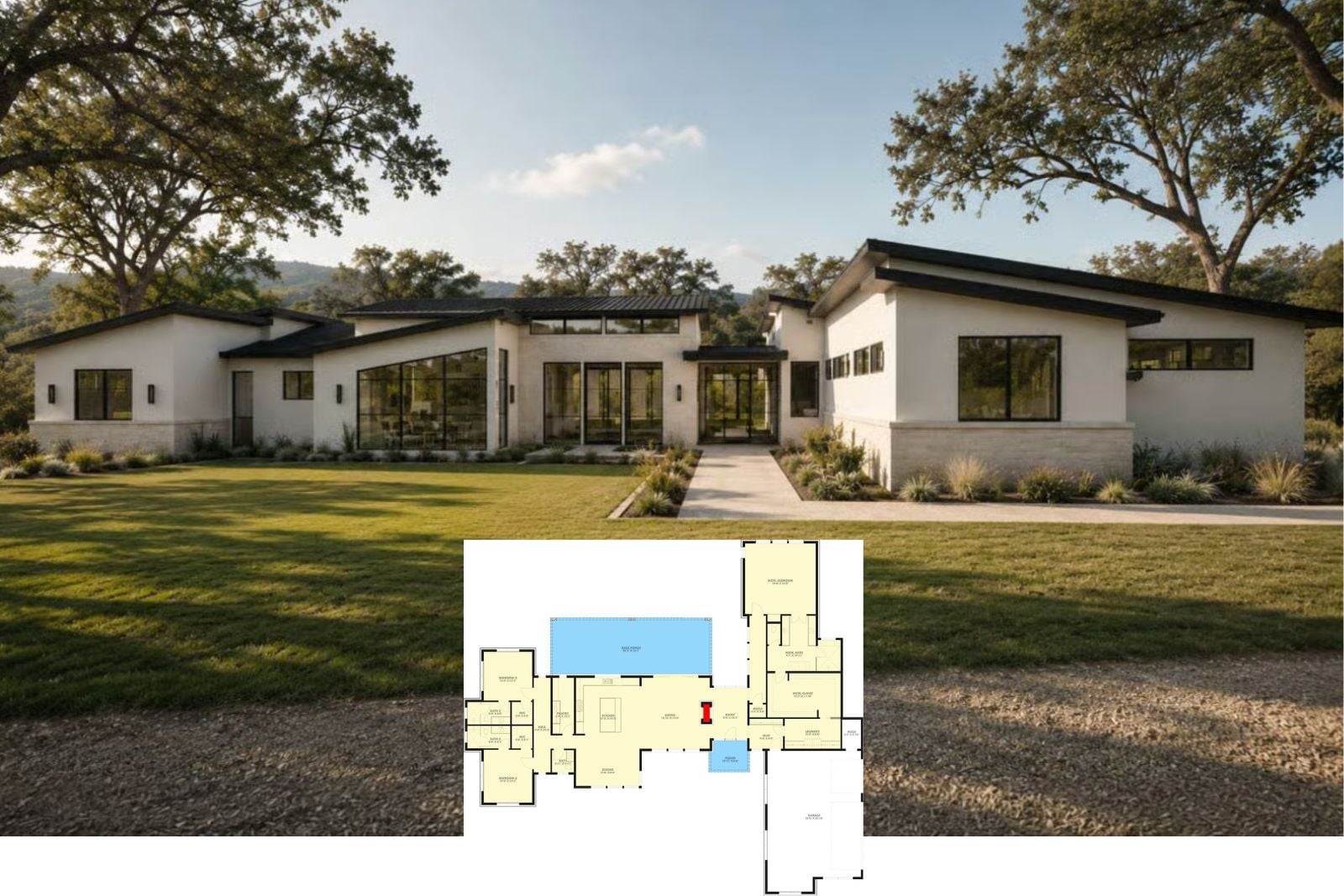 Live Oak 3-Bedroom Contemporary Hill Country House Plan with Covered Back Porch (3,235 Sq. Ft. Floor Plan)