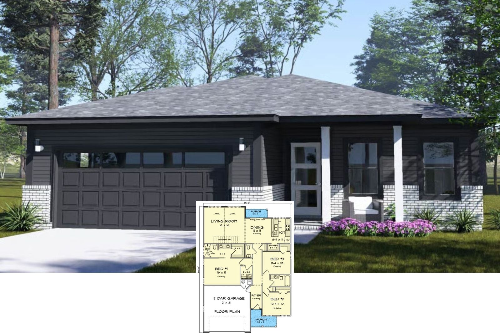 Ashgrove Cottage 3-Bedroom Contemporary with Double Garage (1,480 Sq. Ft. Floor Plan)