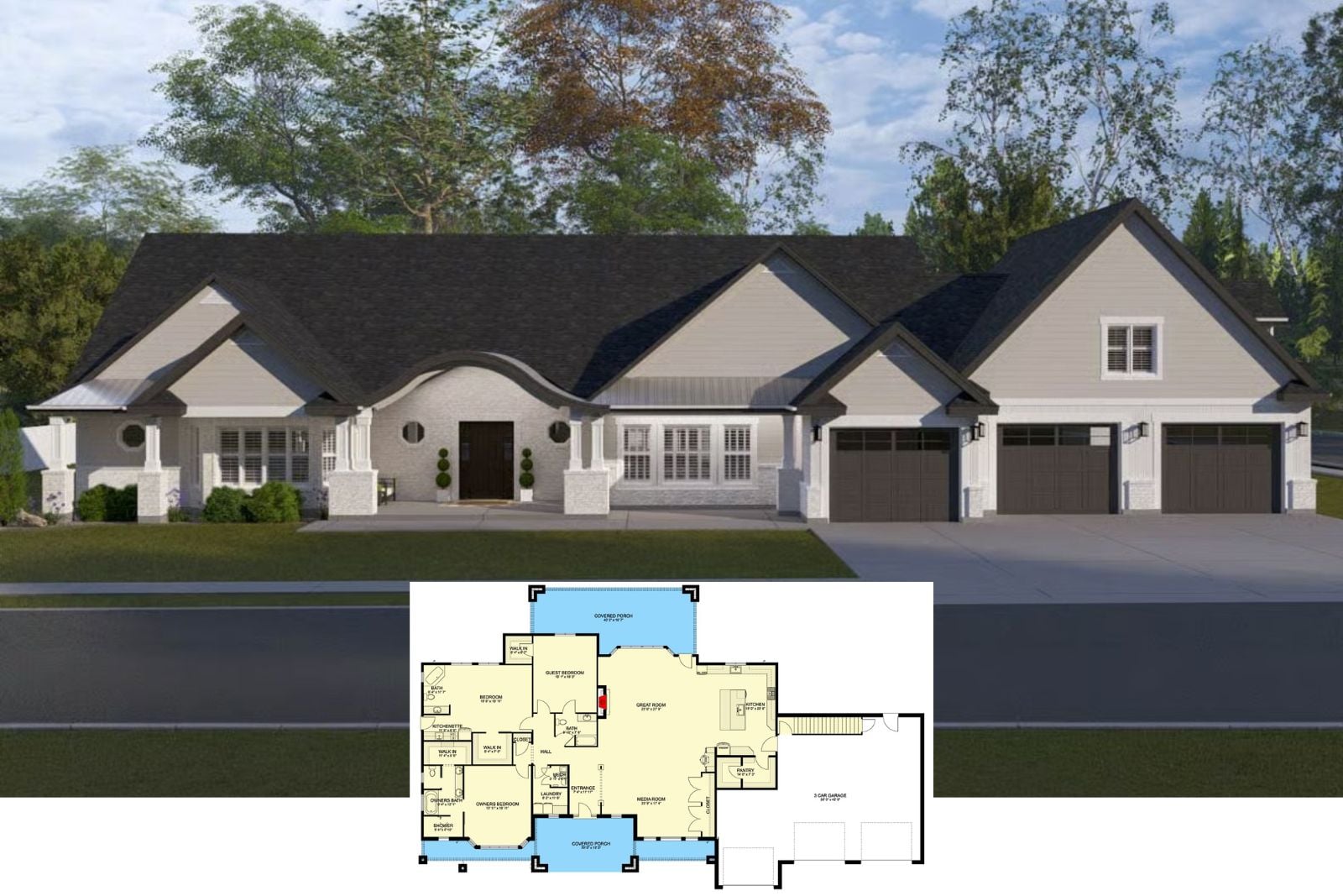 Archwood 3-Bedroom Craftsman Modern Farmhouse Layout with In-Law Suite (4,438 Sq. Ft. Floor Plan)