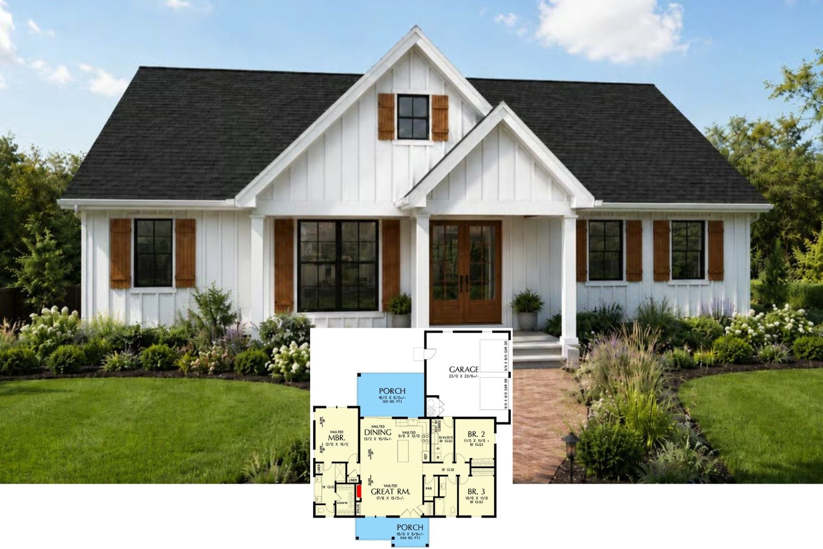 Discover The Whitshutter 3-Bedroom Modern Farmhouse Layout with Dual Porches (1,491 Sq. Ft. Floor Plan)
