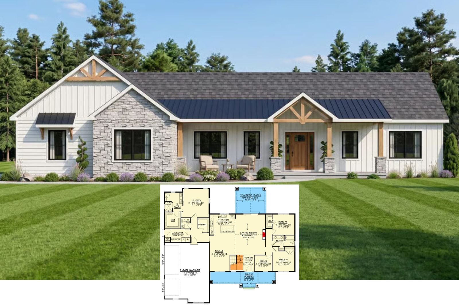 The Stonepost 3-Bedroom Modern Farmhouse Ranch Layout with 3-Car Garage (2,177 Sq. Ft. Floor Plan)