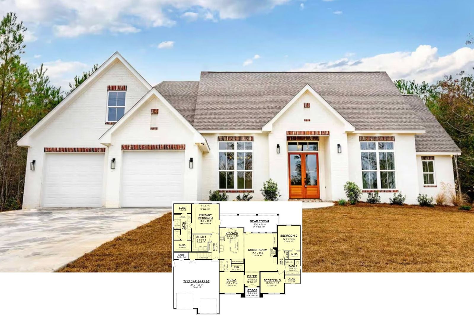 Whitebrick 3-Bedroom Modern Farmhouse Layout with Bonus Room (2,199 Sq. Ft. Floor Plan)