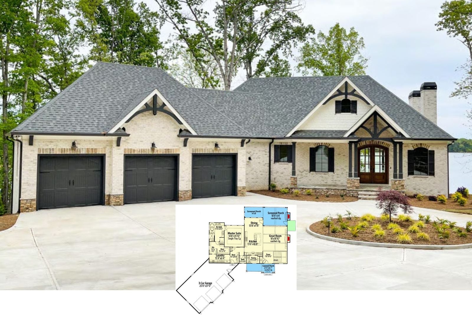 Stonewater 3-Bedroom New American House Plan with Angled Garage (3,122 Sq. Ft. Floor Plan)