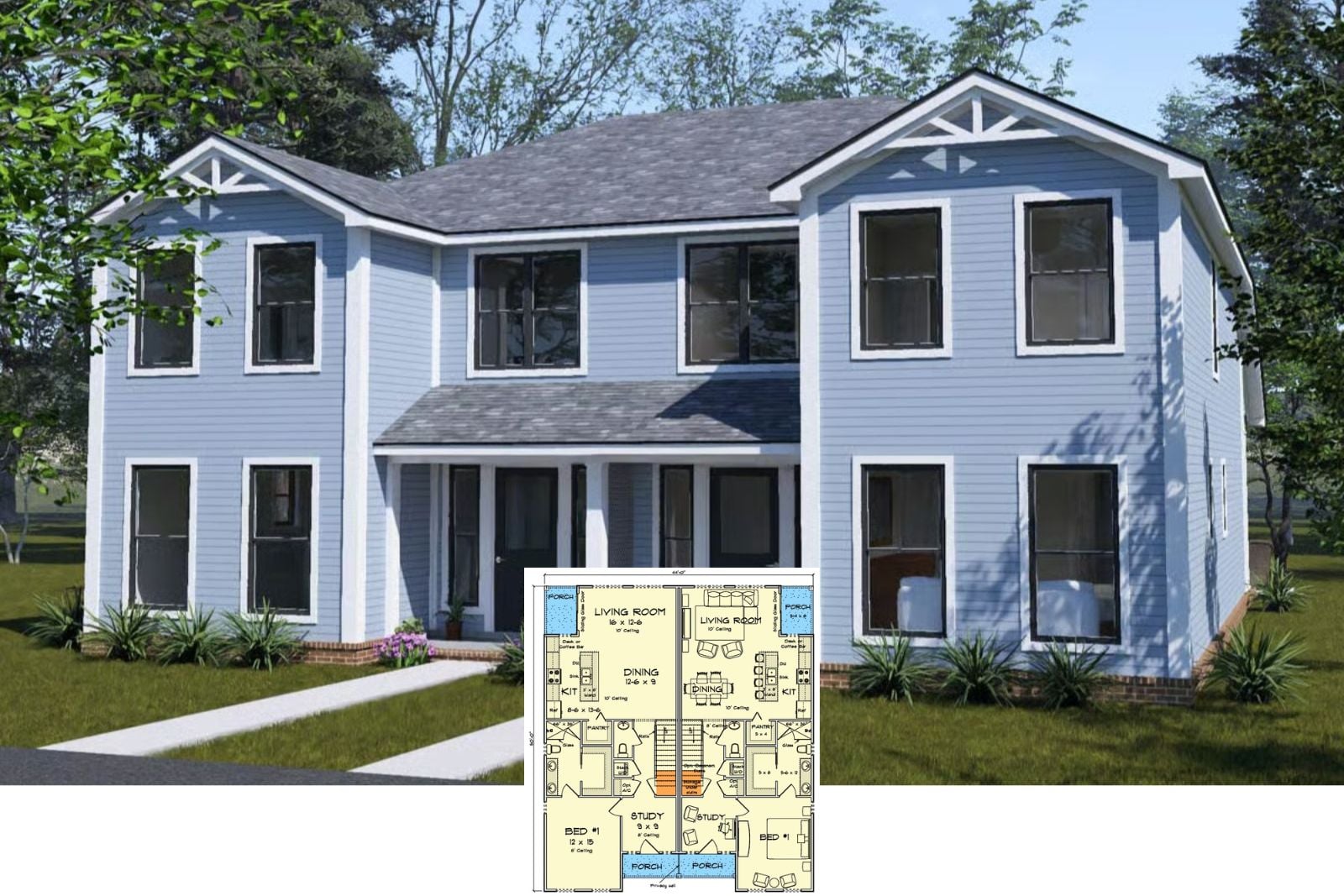 Millhaven 3-Bedroom Traditional Duplex House Plan with Game Room (3,124 Sq. Ft. Floor Plan)