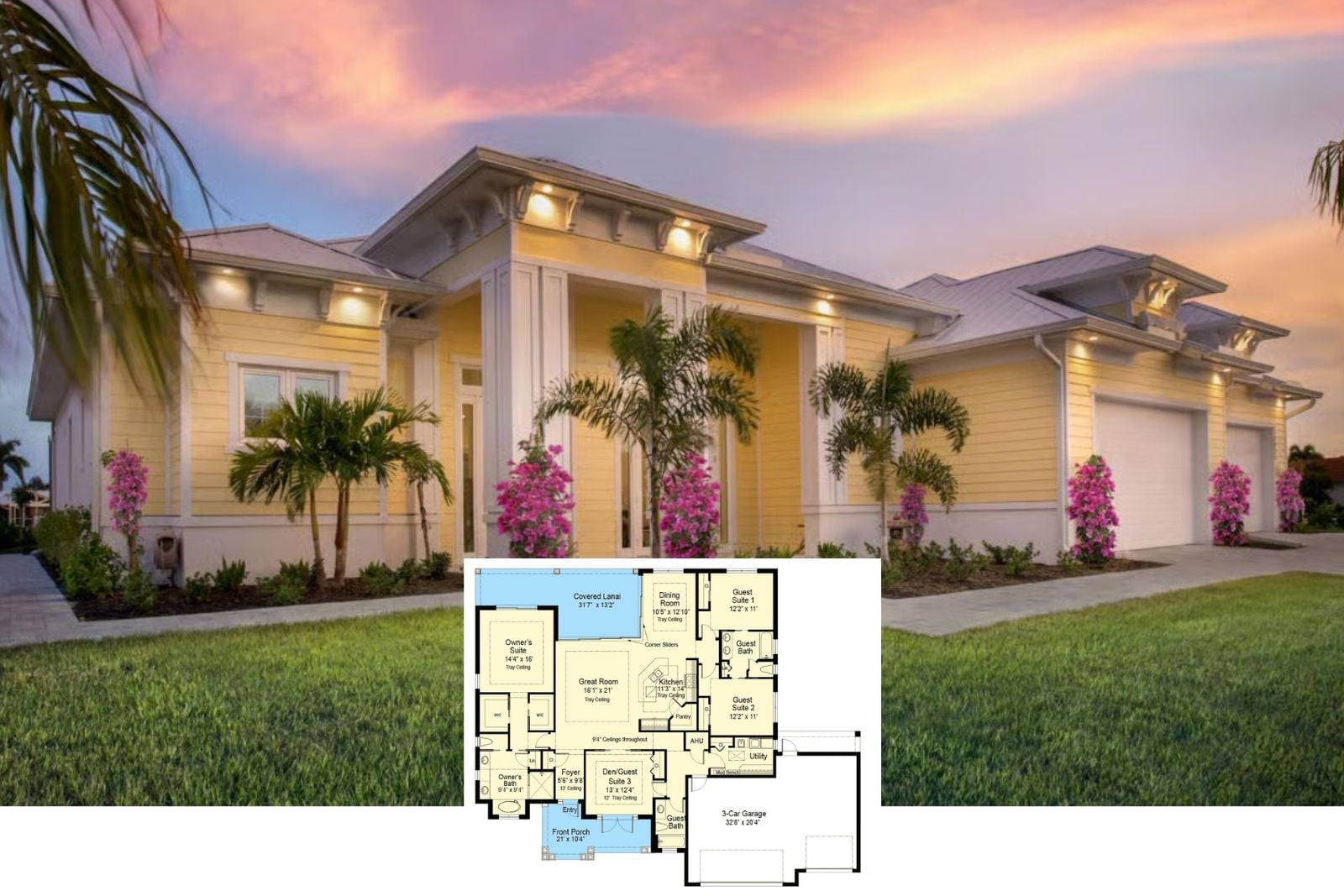 Palmhaven 4-Bedroom Coastal Contemporary House Plan with Covered Lanai (2,386 Sq. Ft. Floor Plan)