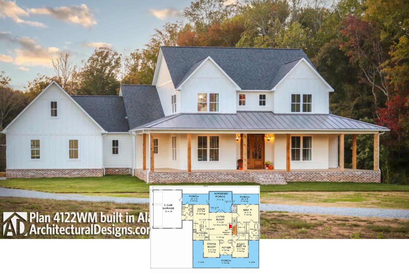 Introducing The Willowfield 4-Bedroom Country Farmhouse Layout with Wraparound Porch (2,252 Sq. Ft. Floor Plan)