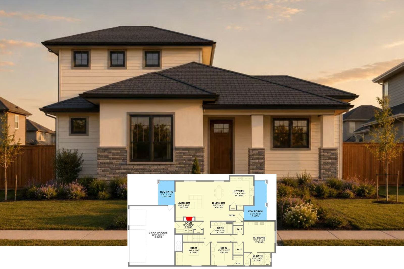 Stoneford 4-Bedroom New American House Plan with 3-Car Garage (2,199 Sq. Ft. Floor Plan)
