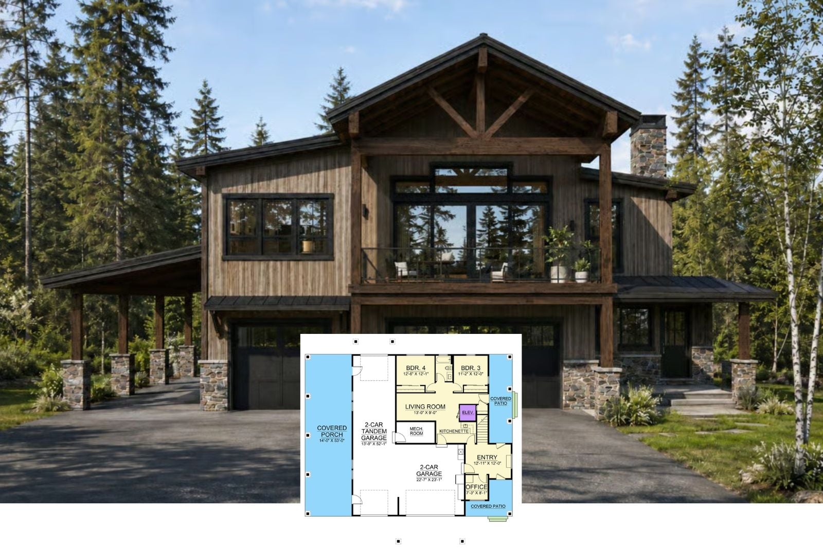 Boulder Ridge Lodge 4-Bedroom Rustic Mountain House Plan with Elevator (3,188 Sq. Ft. Floor Plan)