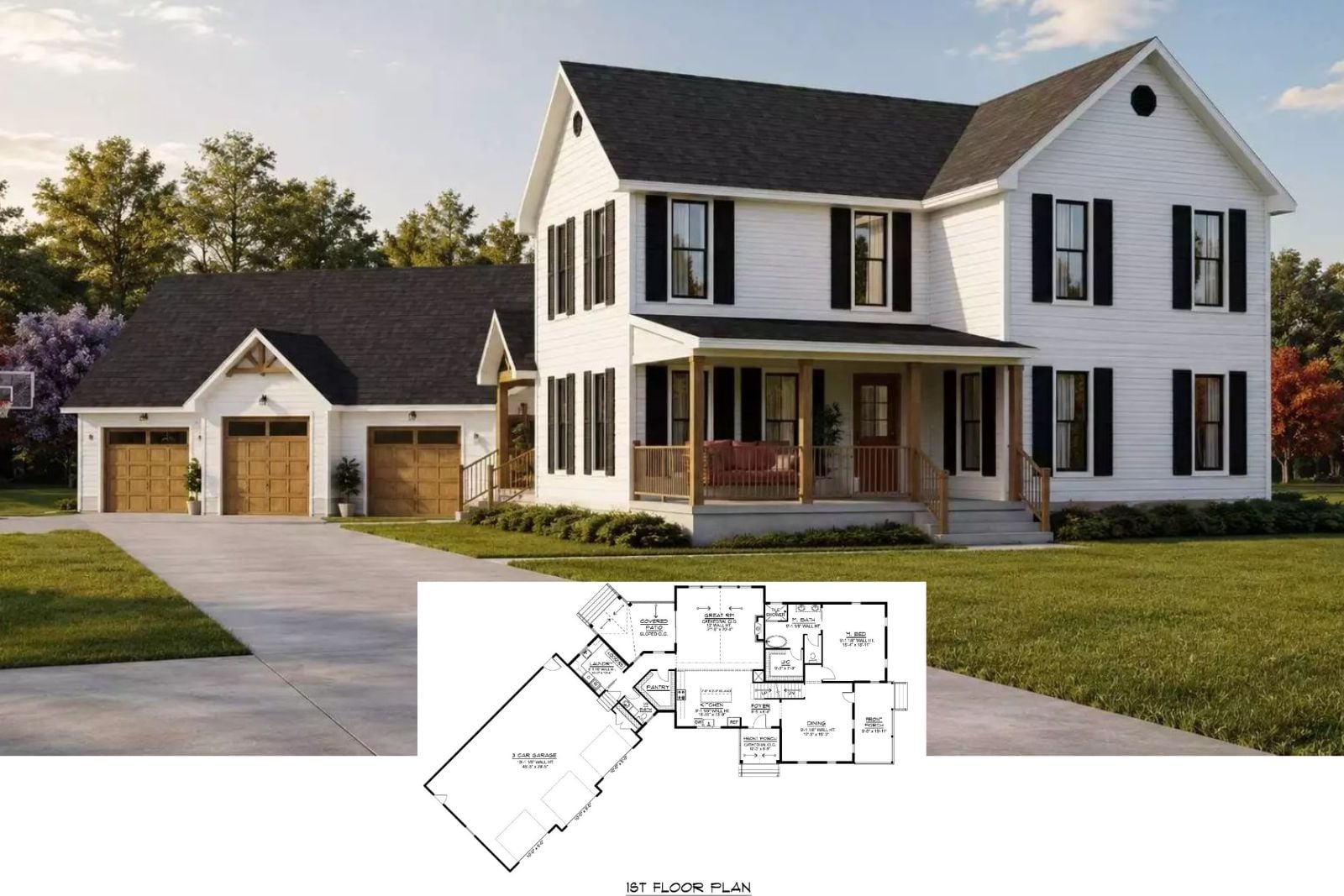 Stonydelph Lane 4-Bedroom Modern Farmhouse with Angled 3-Car Garage (3,480 Sq. Ft. Floor Plan)