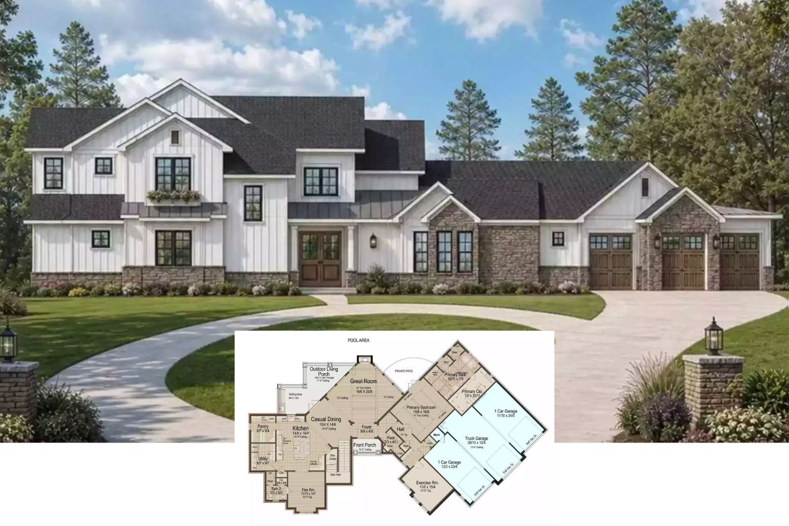 Westbourne Row 4-Bedroom Farmhouse Layout with Flex Room (3,387 Sq. Ft. Floor Plan)