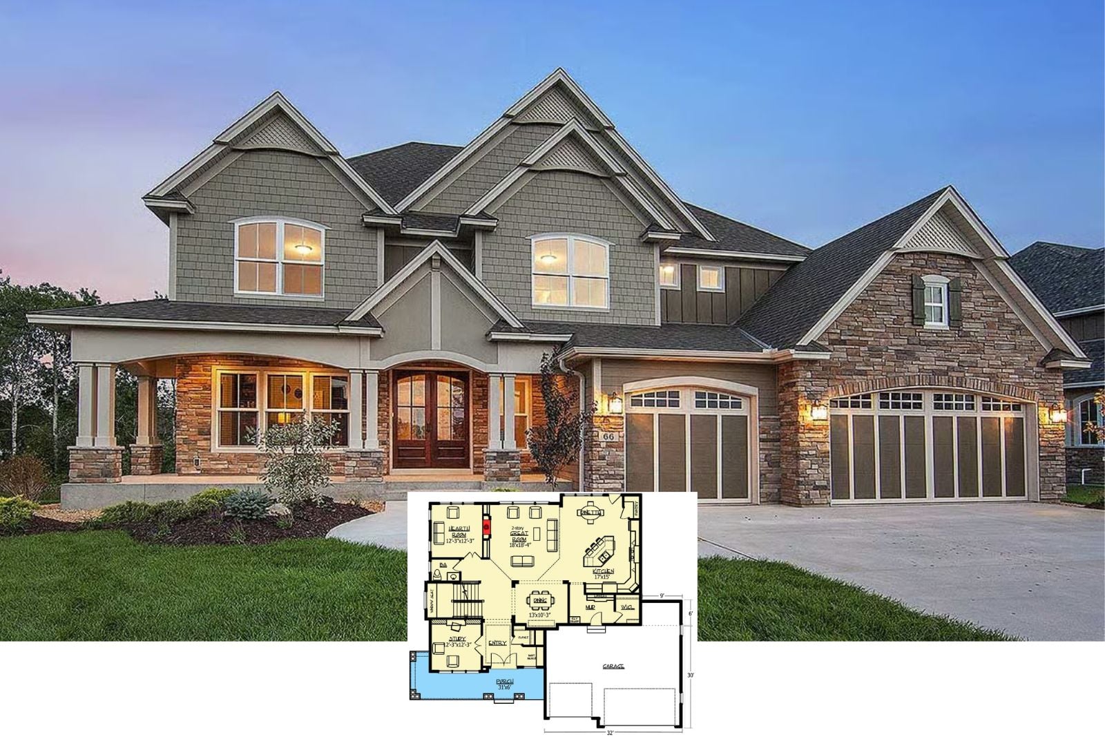 Stonehaven Manor 5-Bedroom Craftsman House Plan with Balcony (3,634 Sq. Ft. Floor Plan)