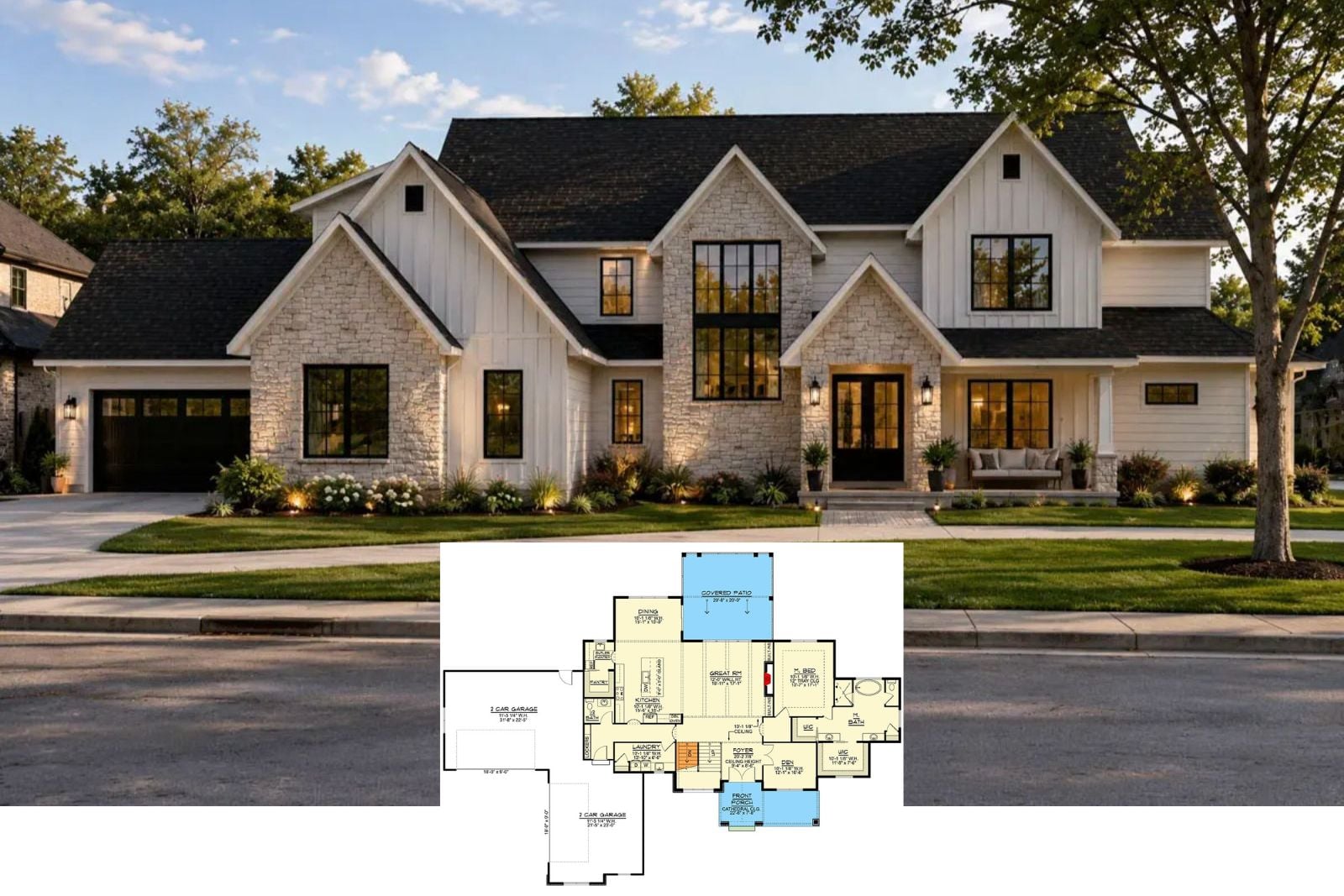 Thornveil 5-Bedroom Modern Transitional House Plan with 4-Car Garage (4,048