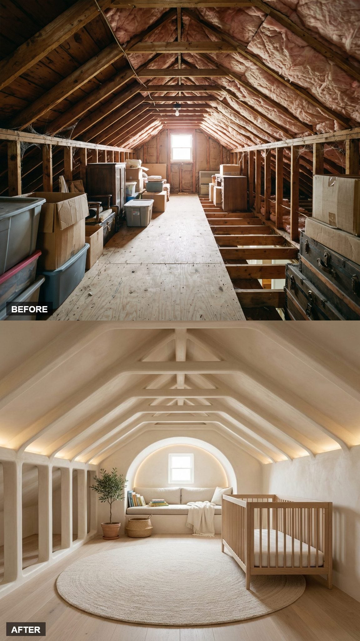 A Plastered Curved Archway Nook Reshapes an Awkward Eave