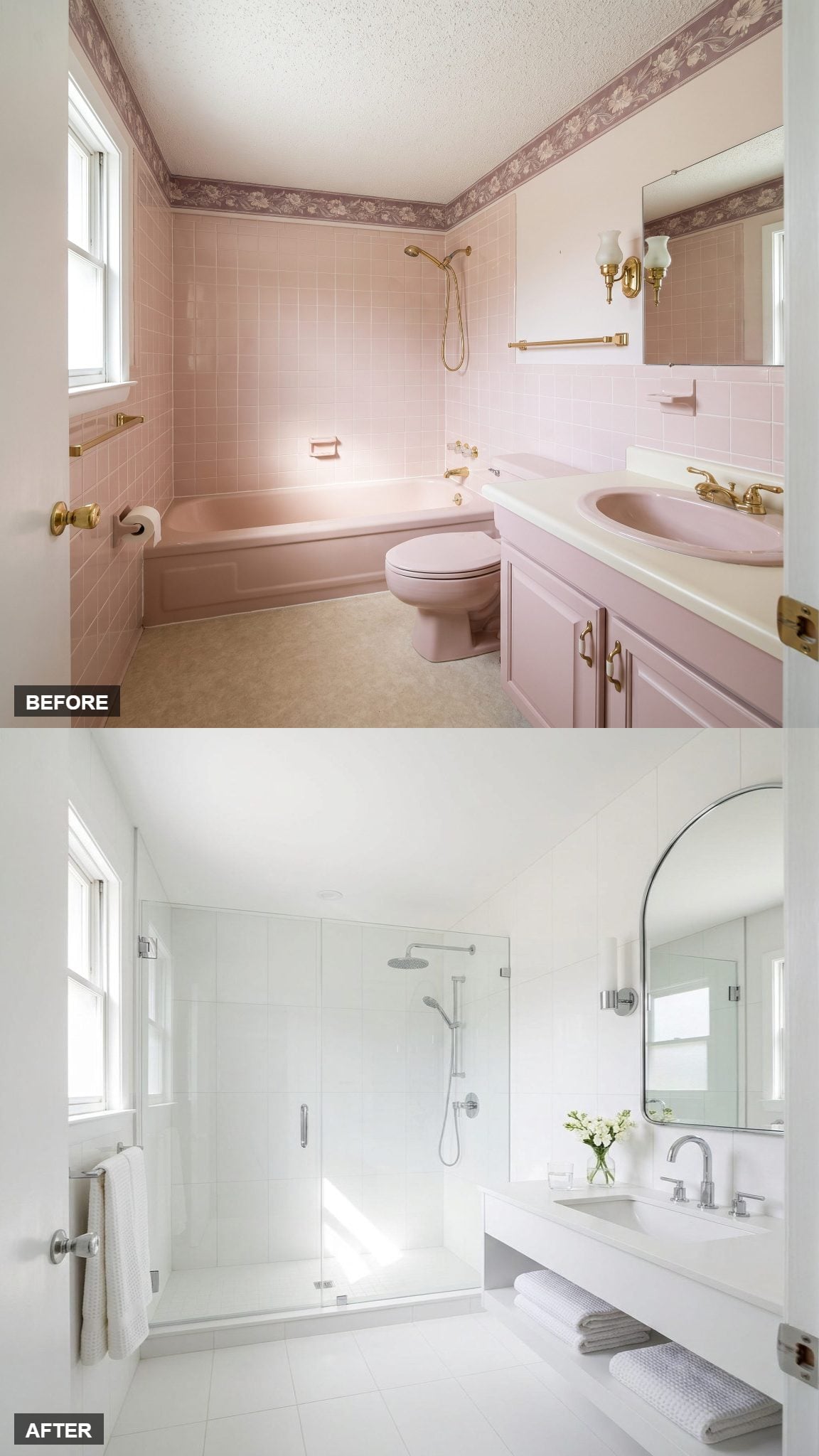 All-White Serenity with an Oversized Arched Mirror