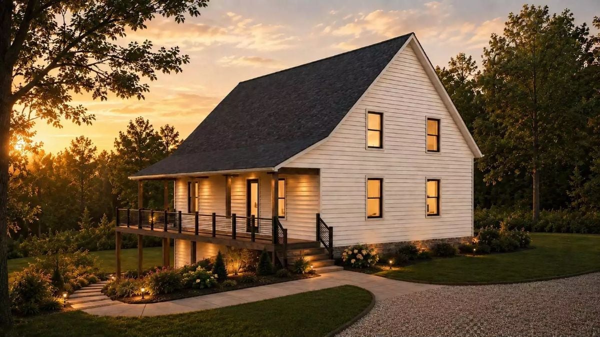 Wraparound Deck at Dusk Makes a Case for Front-Porch Living