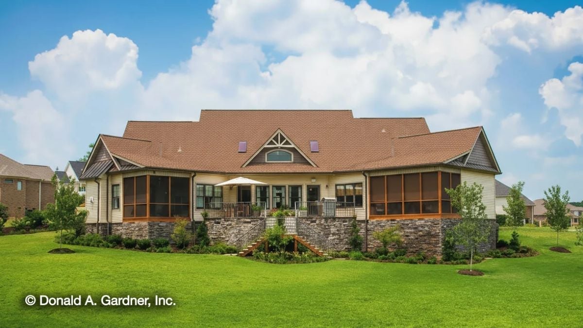Screened Porches on Both Ends and a Stone Base That Means Business