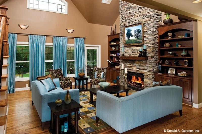 Stacked Stone to the Ceiling and Sofas That Pull You In