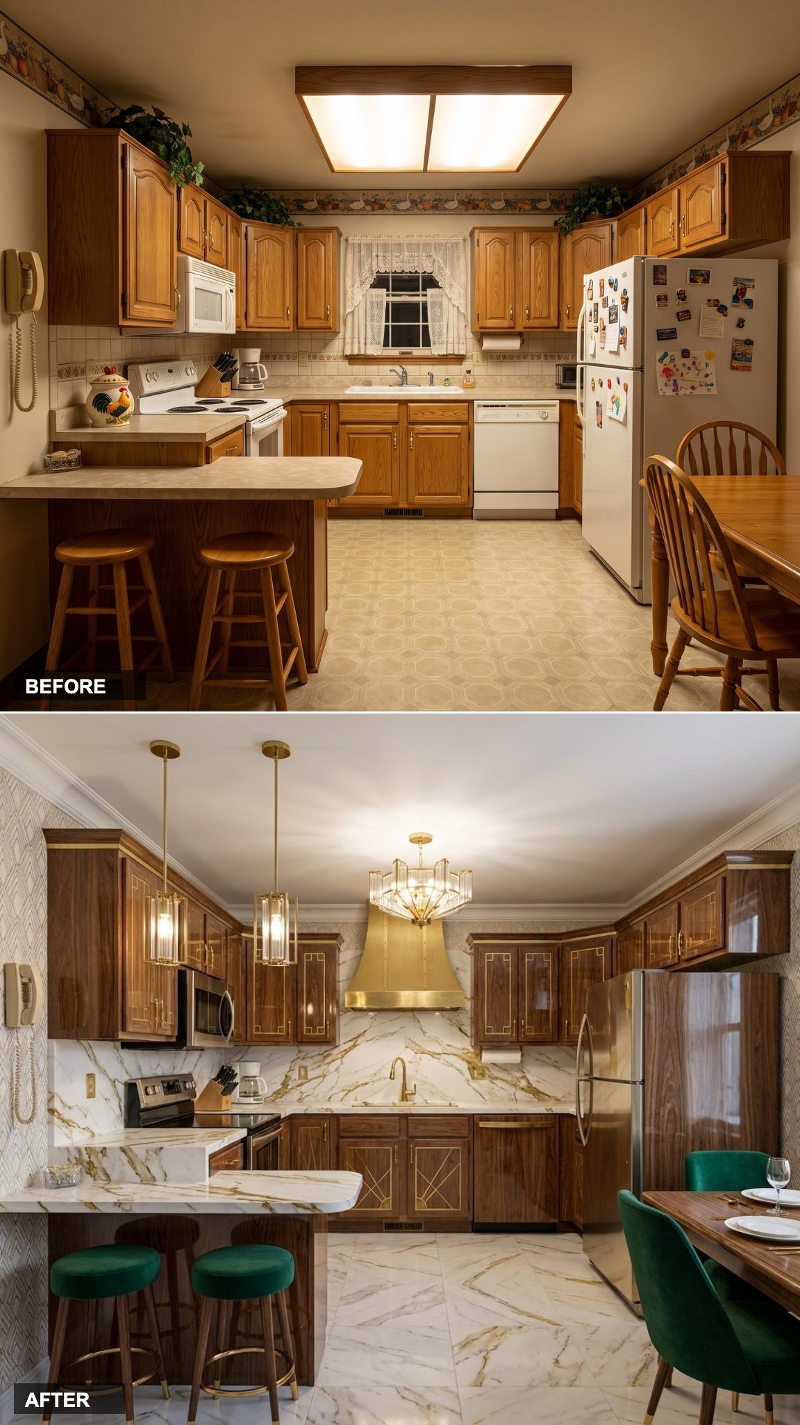 Art Deco Revival with High-Gloss Walnut, Emerald Accents, and Polished Brass