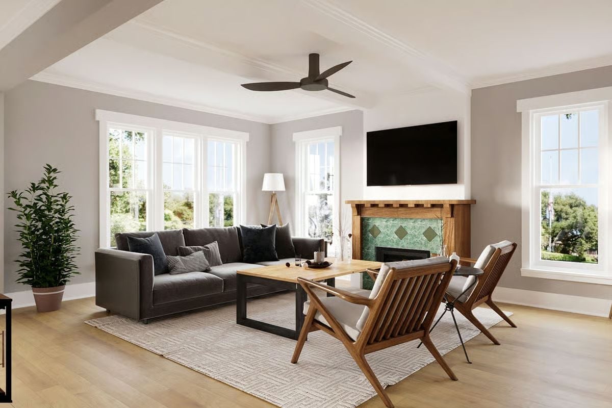 Craftsman Fireplace Surround Earns Its Place Beneath a Wall-Mounted TV