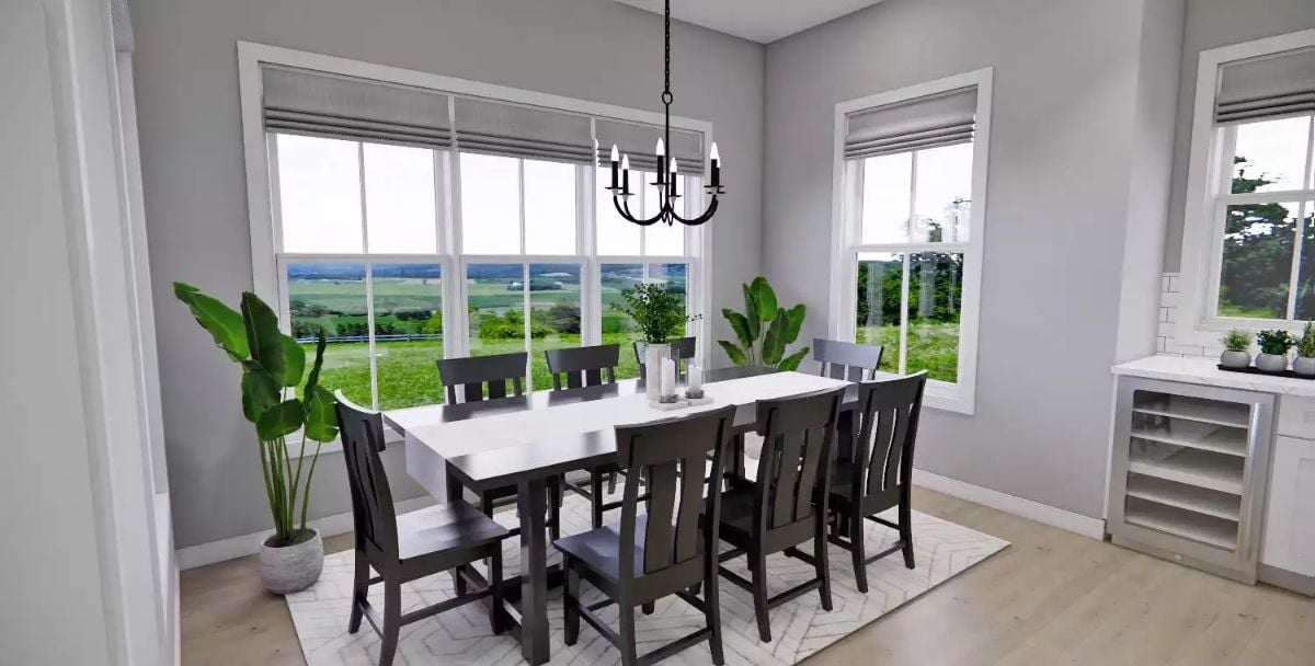 Chandelier, Green View, and Eight Chairs That Know How to Fill a Room