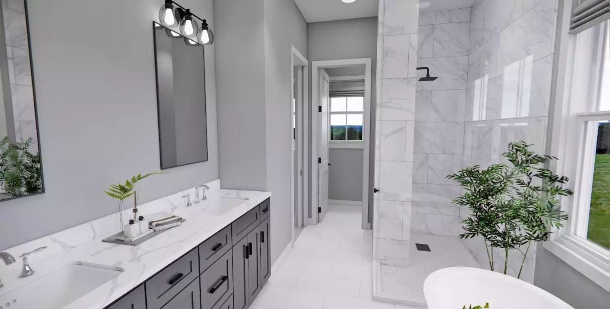 Marble Tile, a Freestanding Tub, and a Shower That Earns Its Square Footage