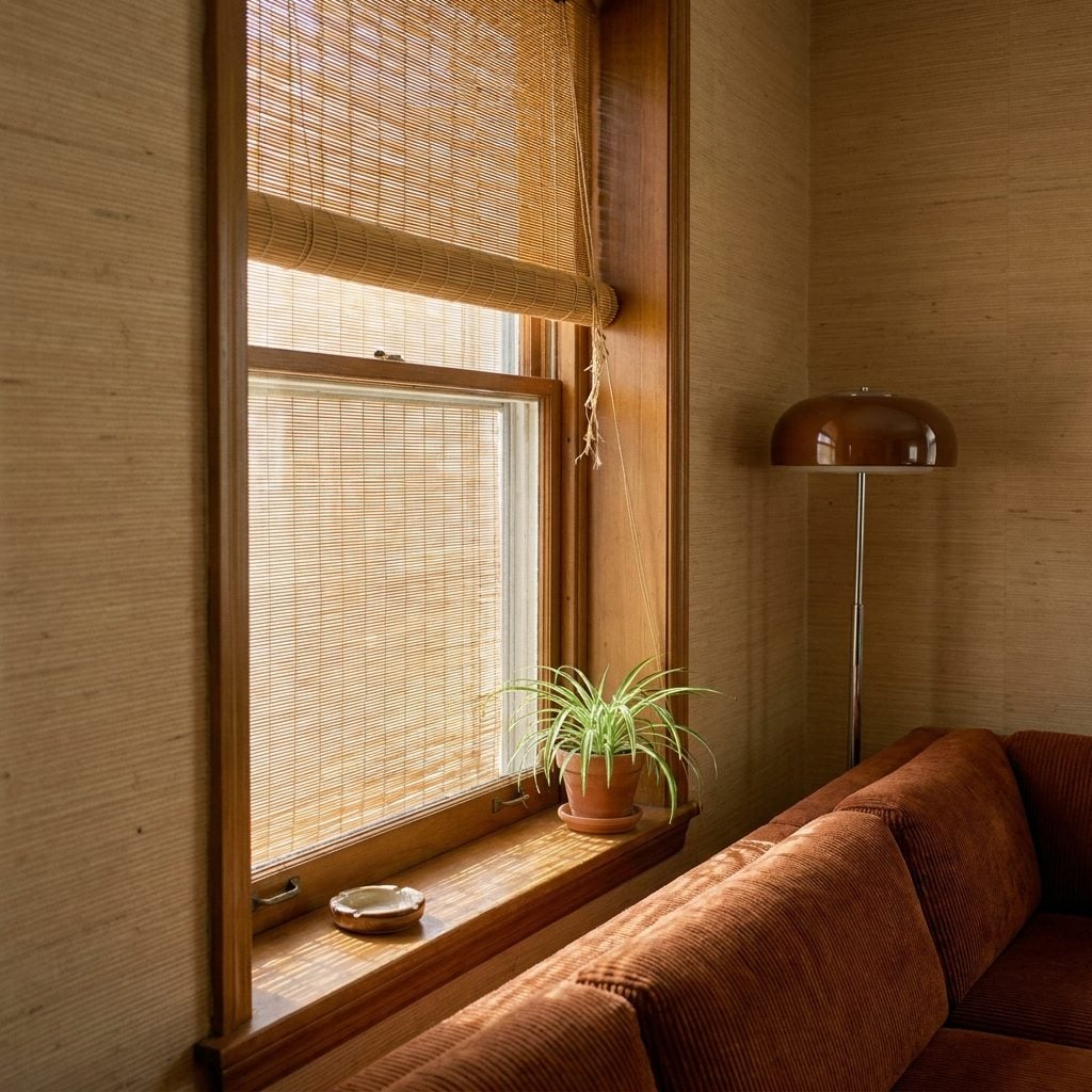 Bamboo Roller Shades Between the Storm Window and the Sash