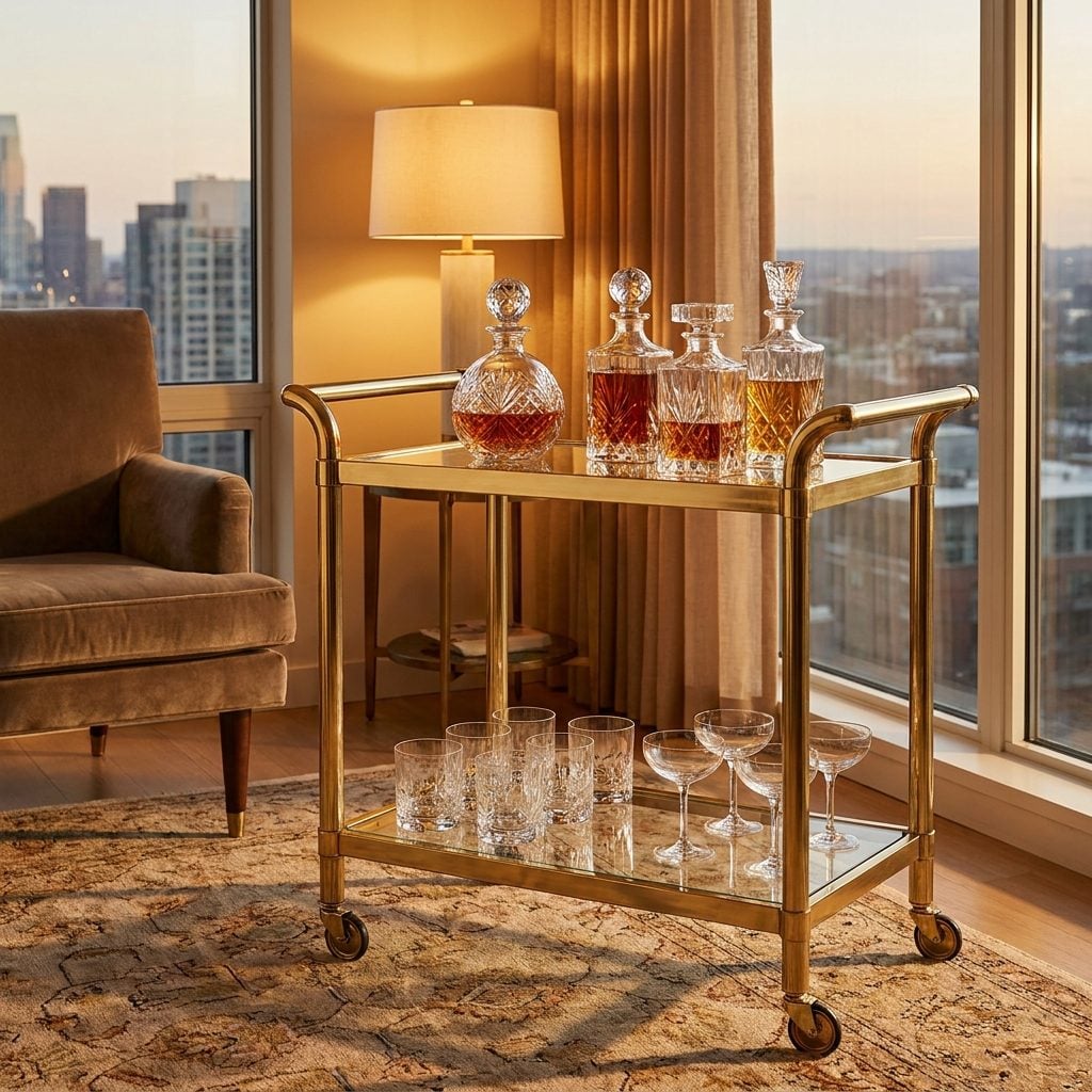 The Bar Cart Stocked Like It's Expecting the Neighbors