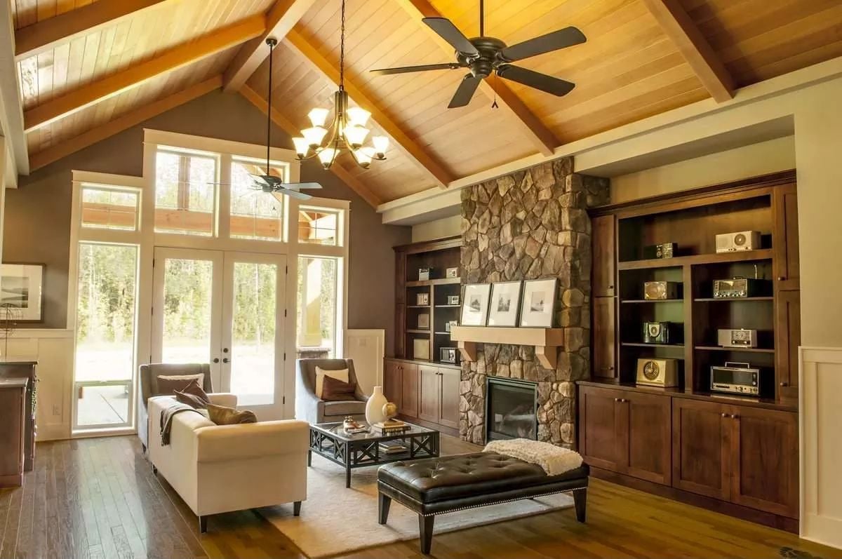 Vaulted Ceiling, Stone Fireplace, and Wood Everywhere You Look