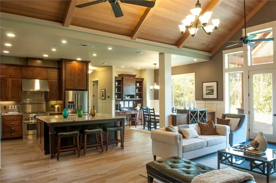 Wood Ceilings, Open Plan, and a Kitchen Island Built for Lingering