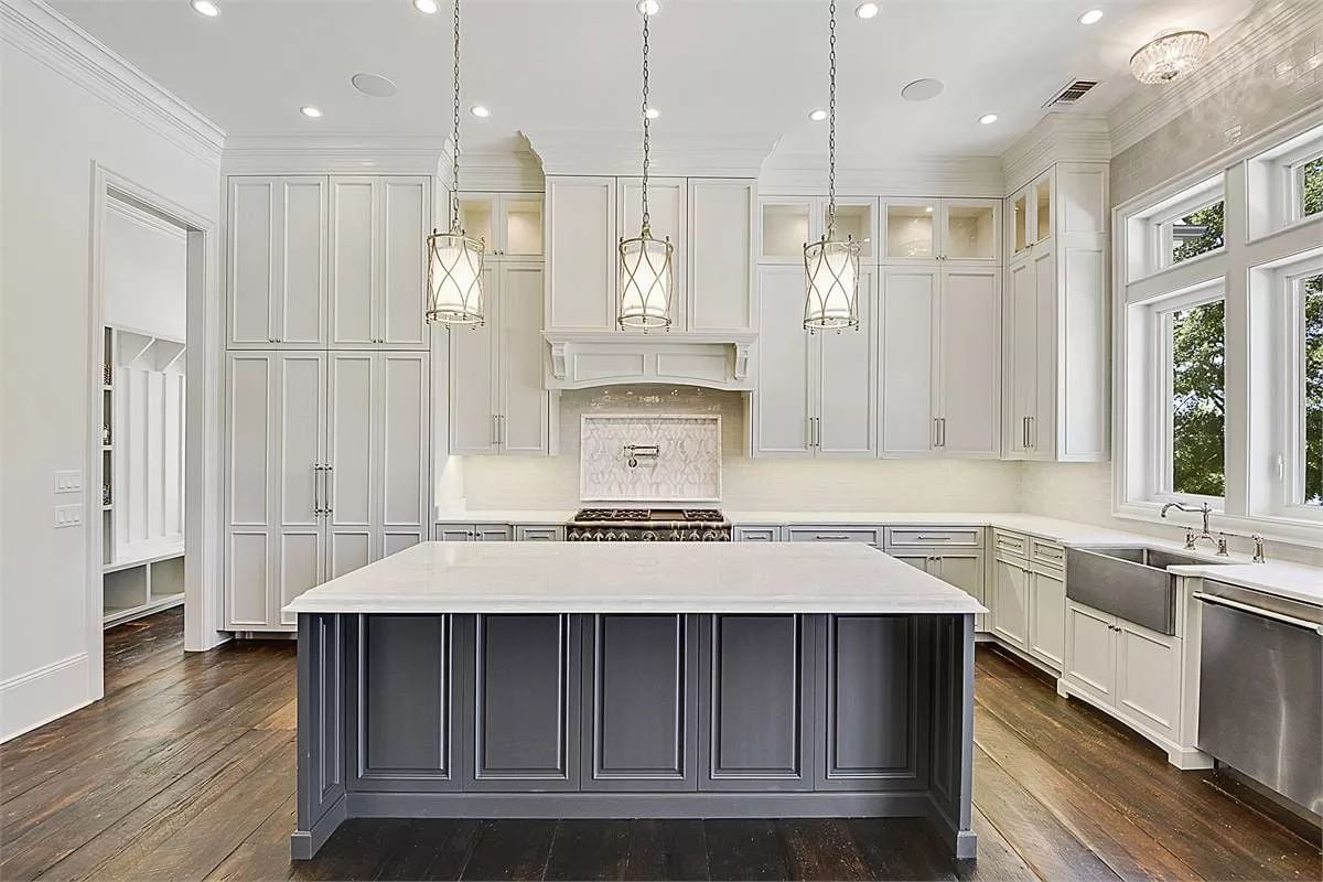 Slate-Blue Island Anchors a Kitchen Built for Someone Who Cooks Seriously