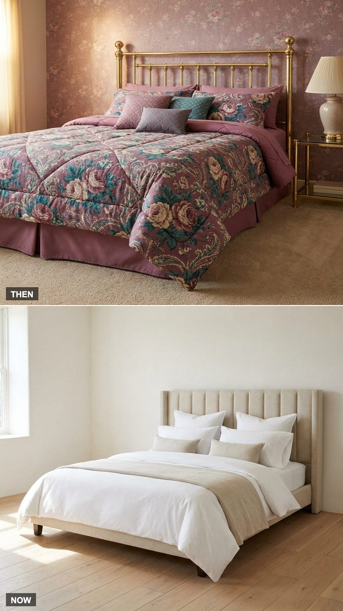 The Bedding: Country Rose Comforters vs. Hotel White