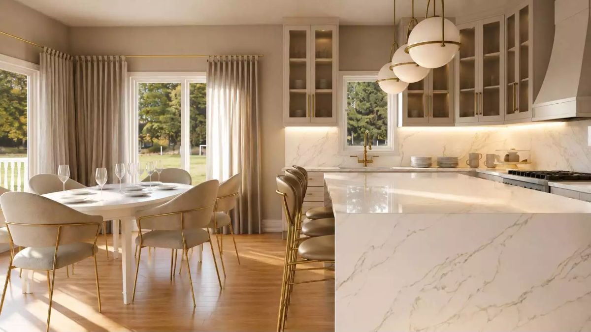 Marble Island, Globe Pendants, and a Dining Room That Earns Its Light