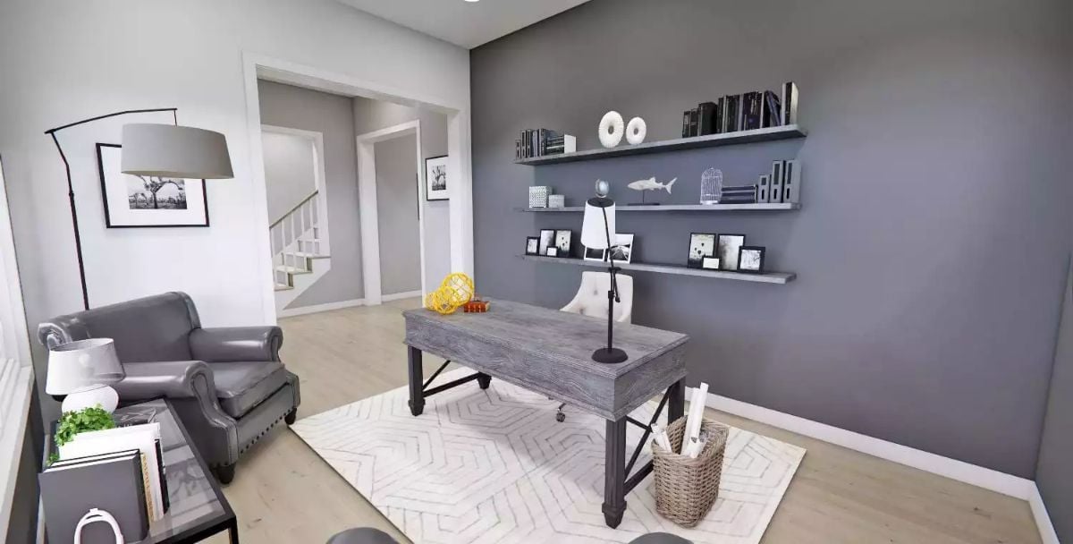 Shark Decor and Floating Shelves Make This Home Office Worth Closing the Door