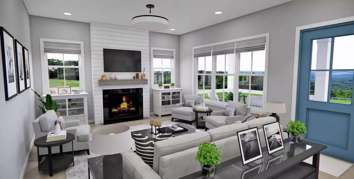 Shiplap Fireplace Wall Anchors a Living Room Built for Real Life