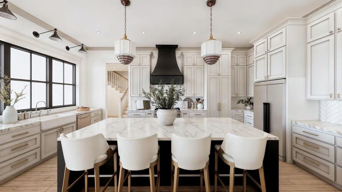 Marble Island Big Enough to Mean It, Anchored by a Black Range Hood