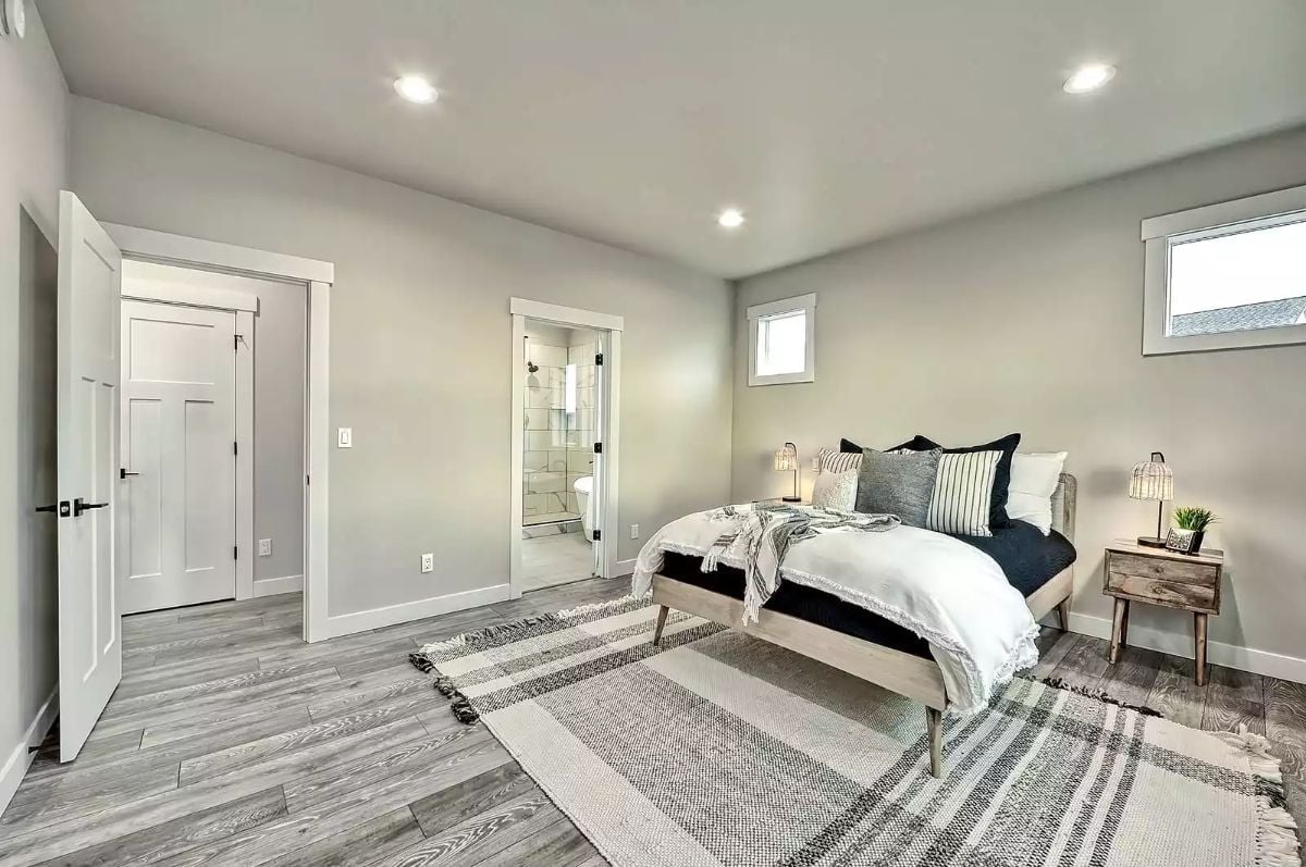 Recessed Cans, an En Suite Door, and a Bed That Doesn't Fight the Room for Attention