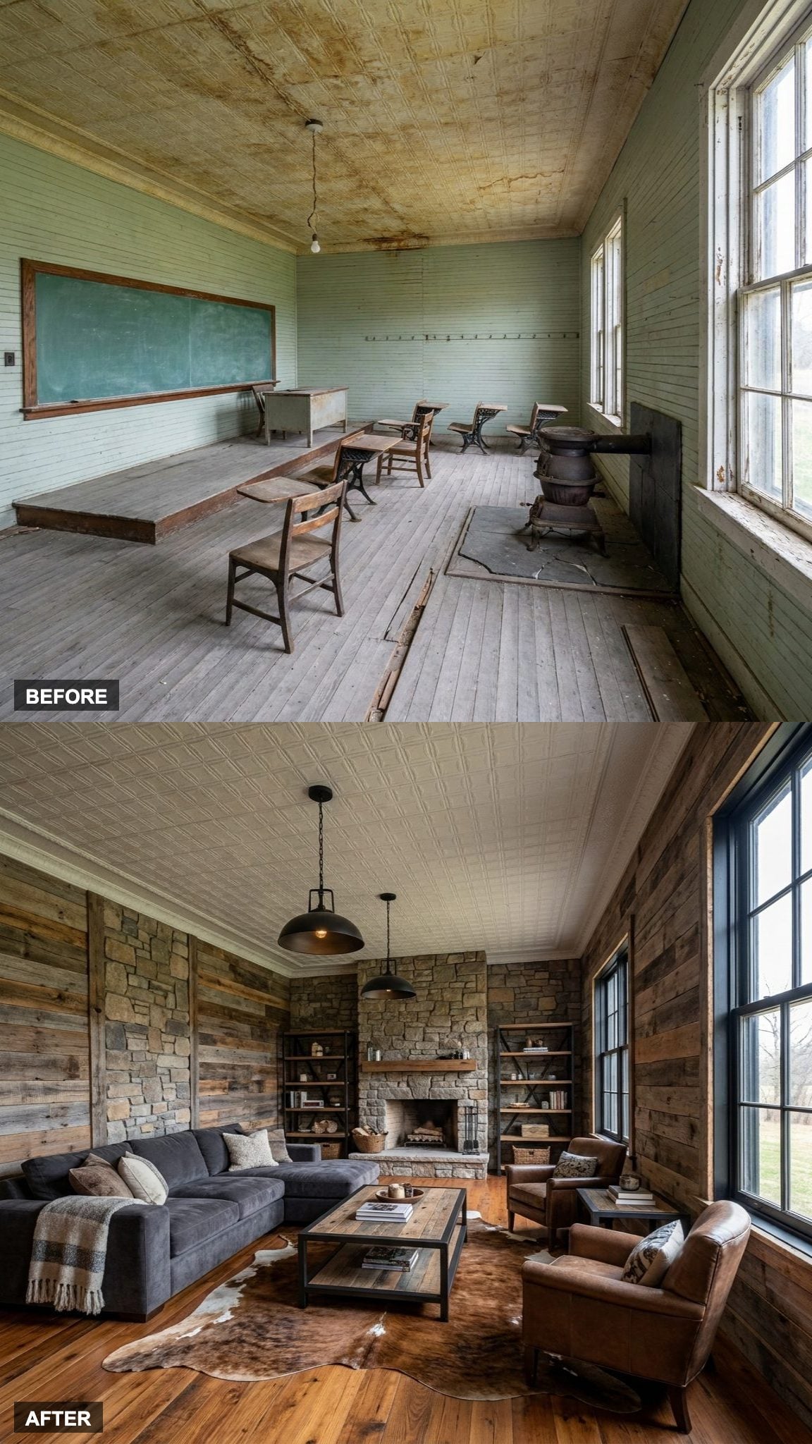 Black Steel Meets Reclaimed Wood in the Schoolhouse's Most Quietly Confident Room
