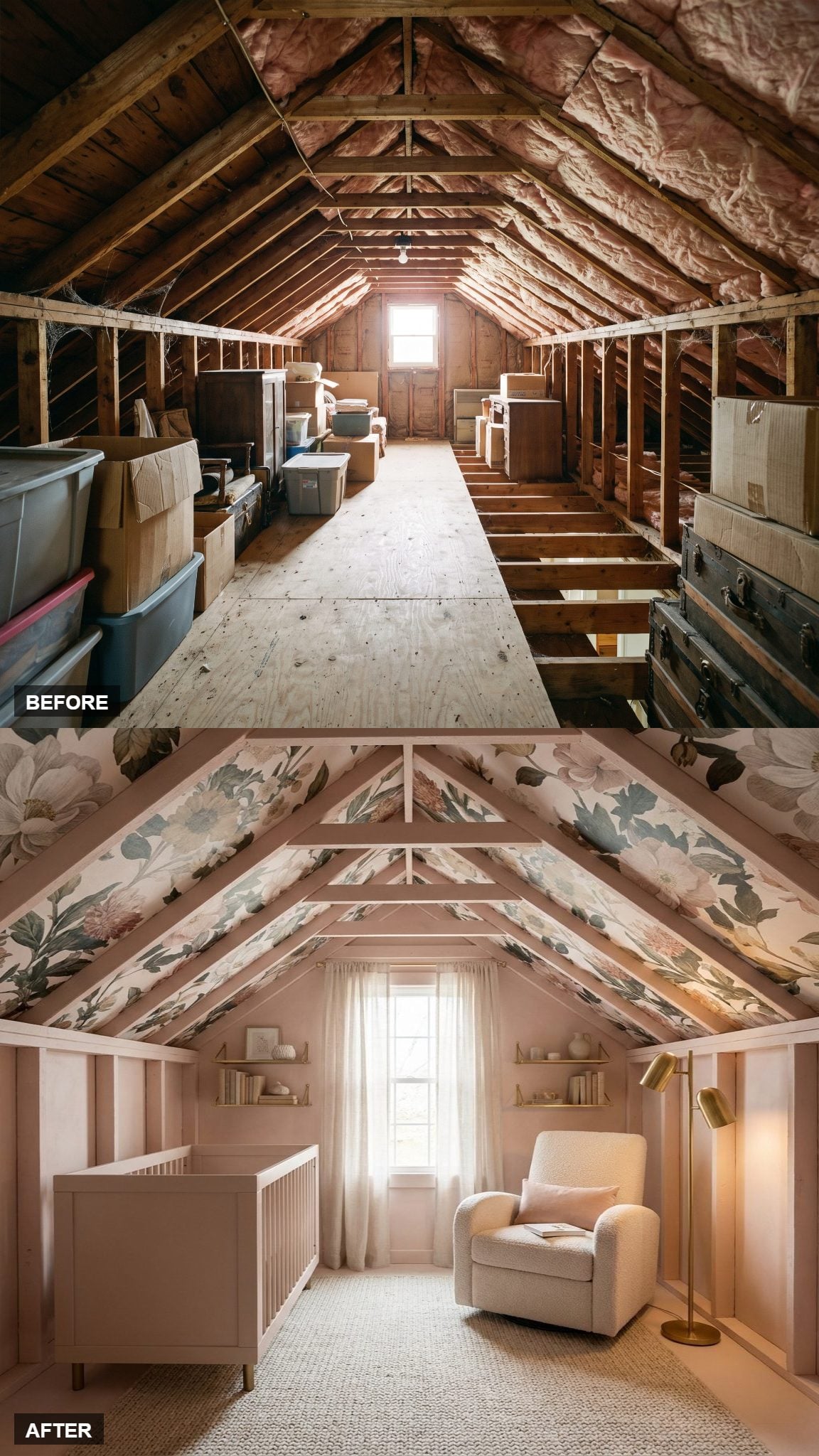 Blush Nursery with Botanical Wallpaper on the Ceiling