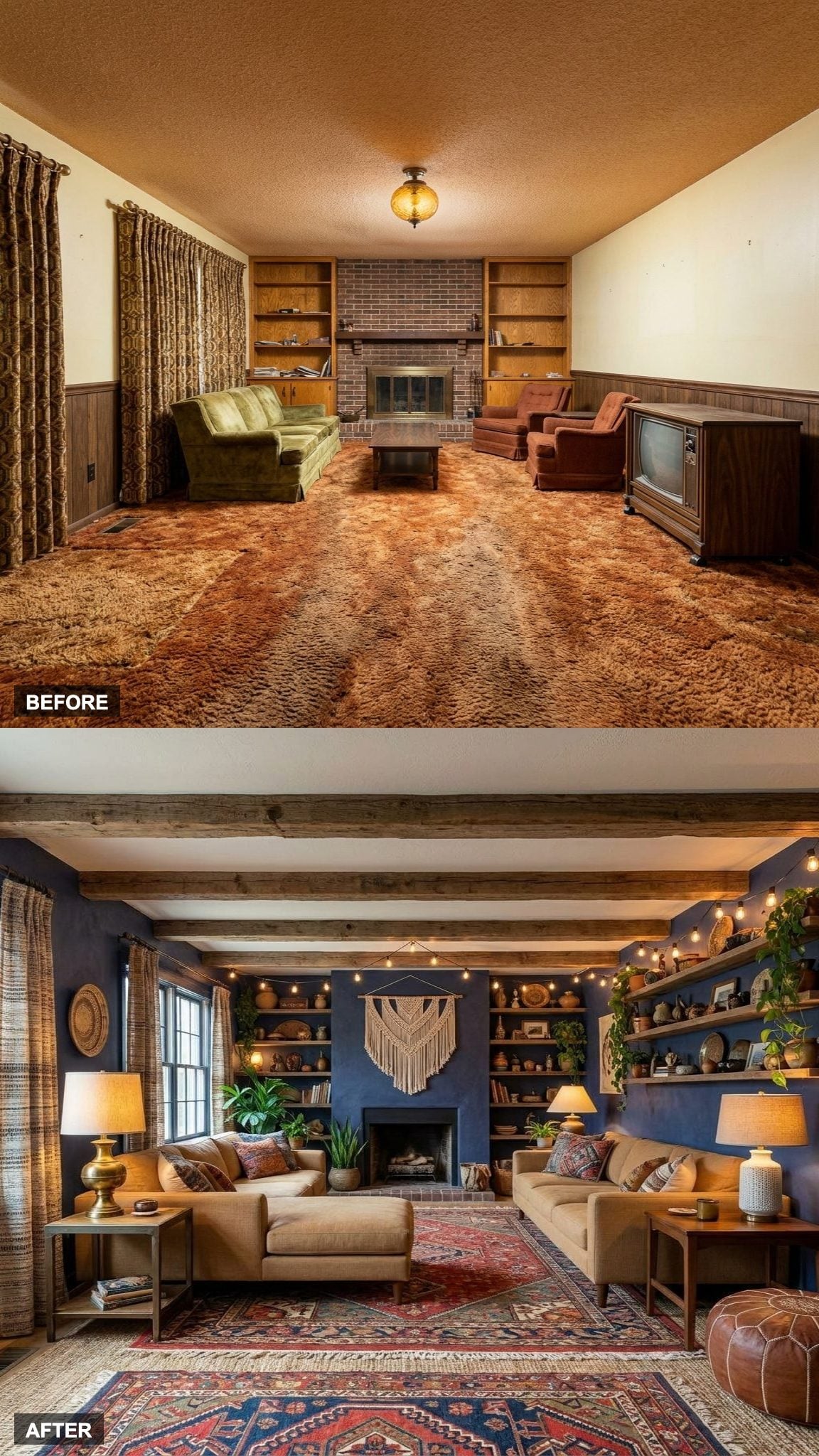 Bohemian Global Collector with Kilim Rugs, Indigo Plaster, and Reclaimed Wood Beams