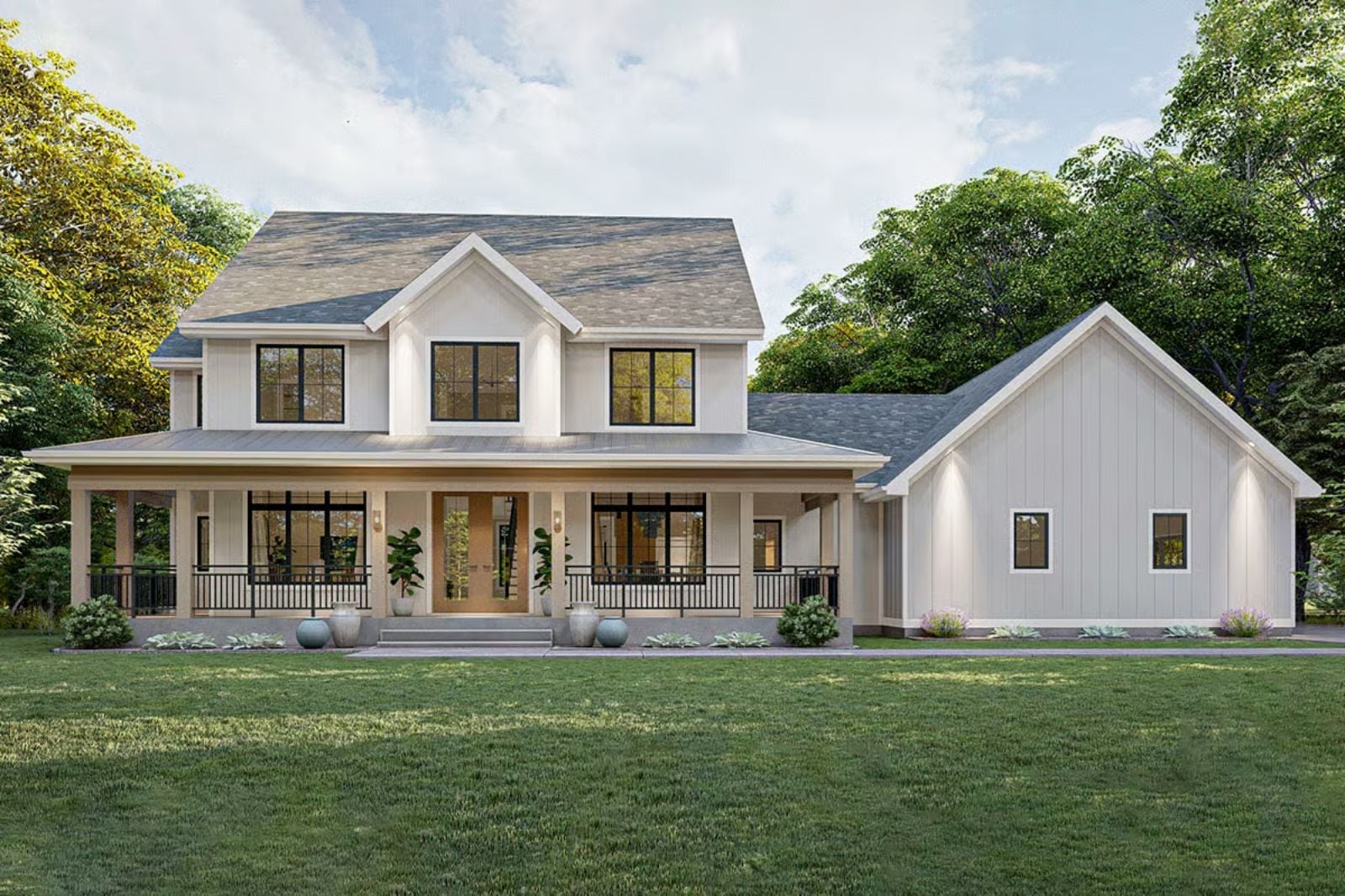 The Delaney 4-Bedroom Modern Farmhouse Layout with Wraparound Front Porch (3,071 Sq. Ft. Floor Plan)