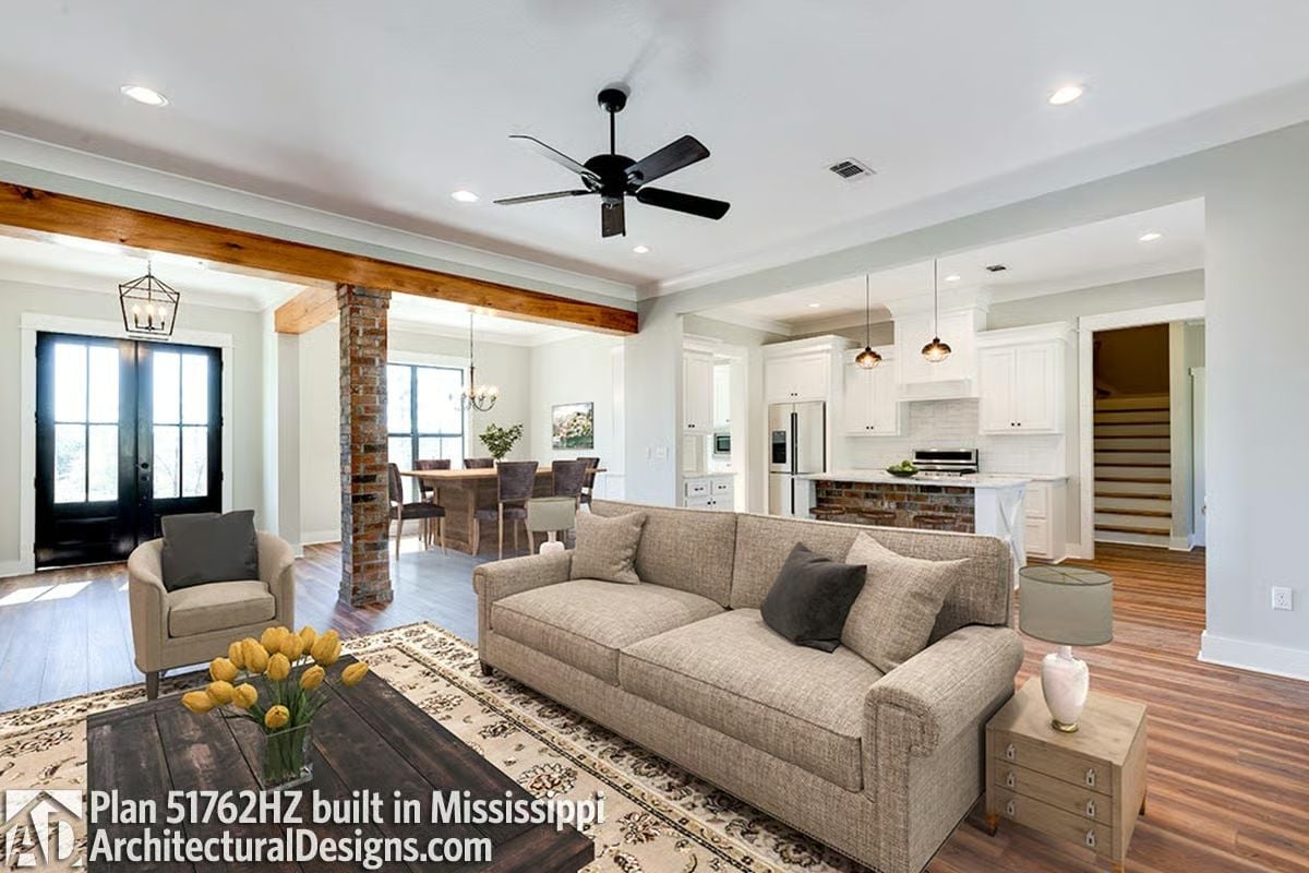 Brick Column, Exposed Beams, and an Open Plan That Actually Works