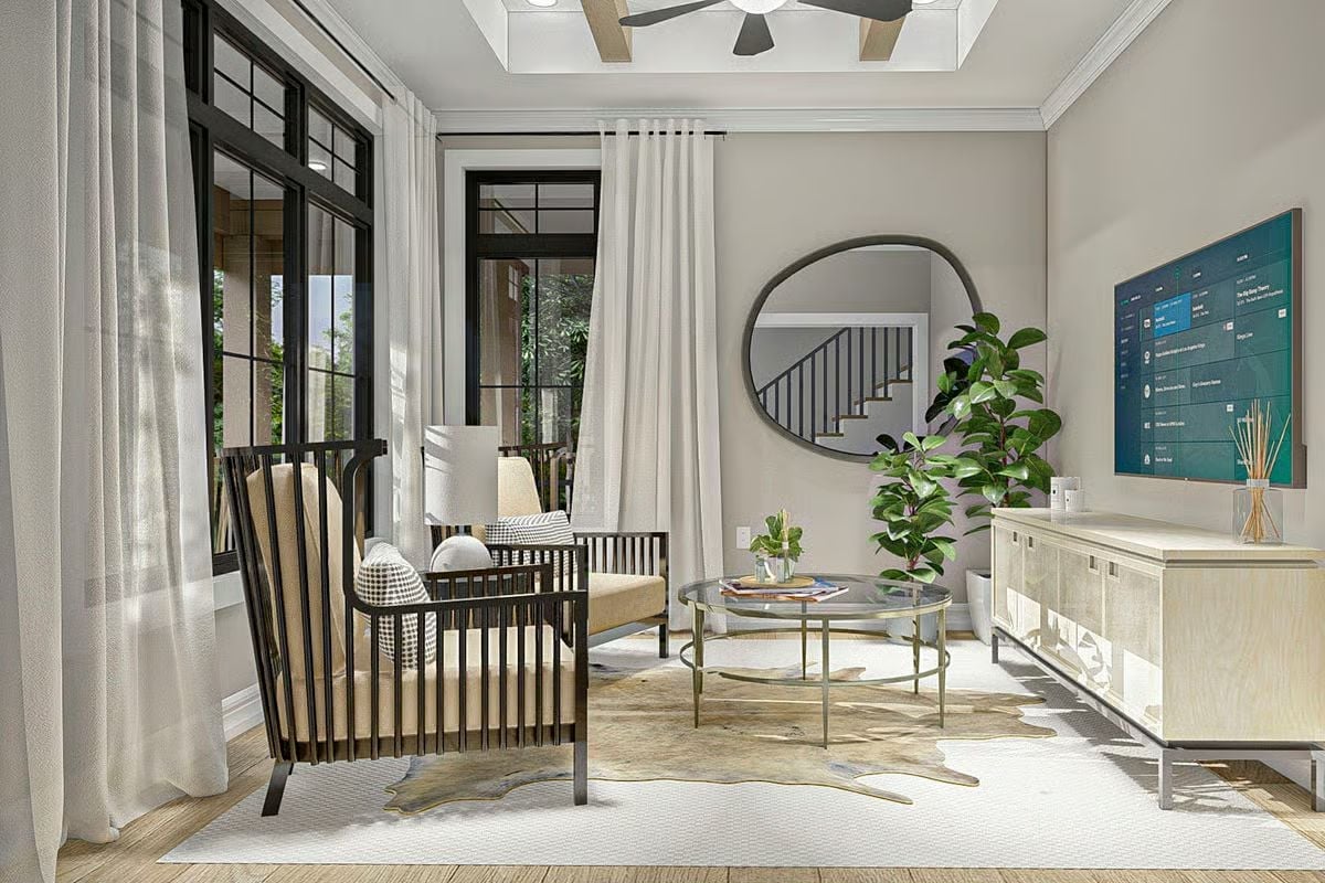 Round Mirror and Black-Frame Chairs That Know Exactly What They're Doing