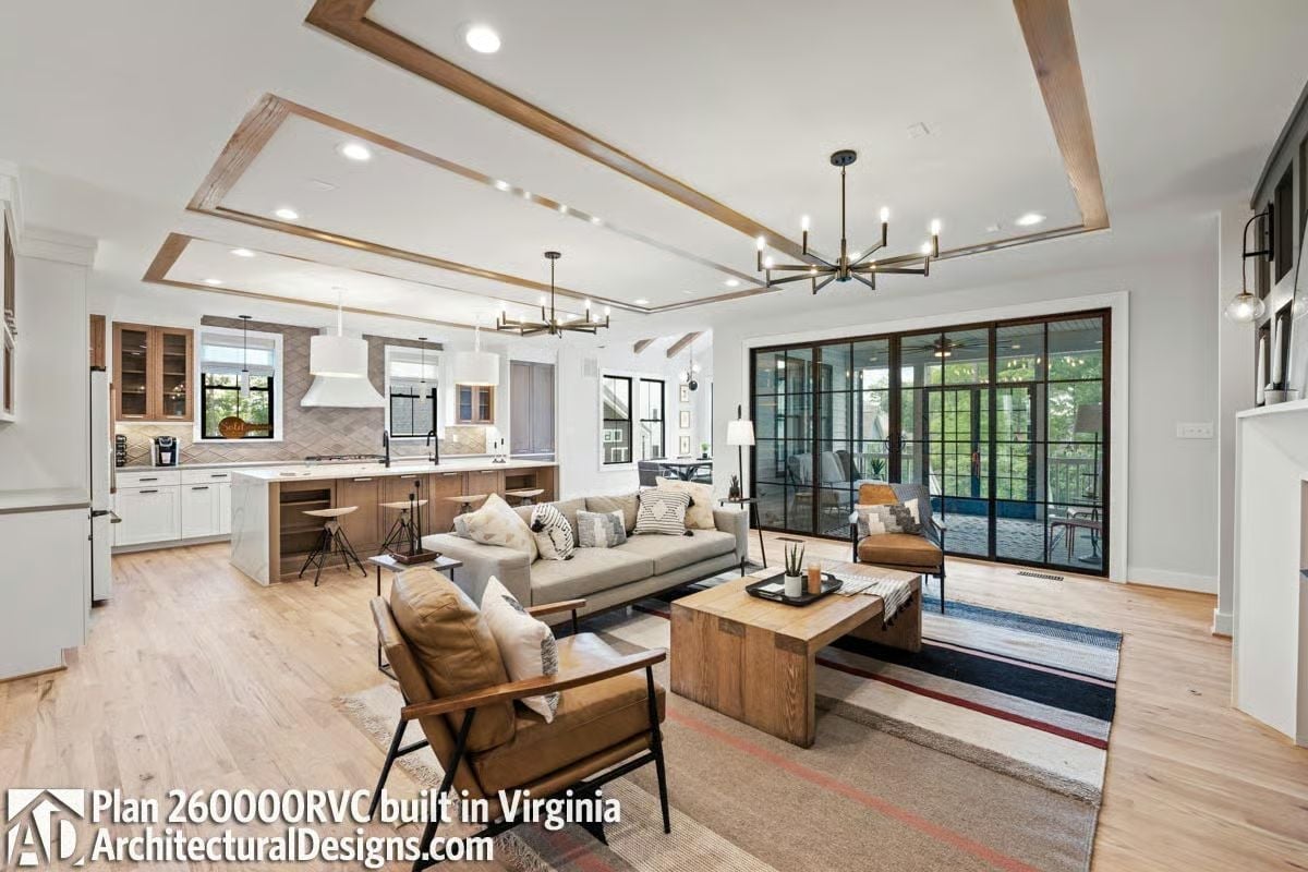Coffered Ceiling, Open Plan, and a Glass Wall That Pulls the Outside In