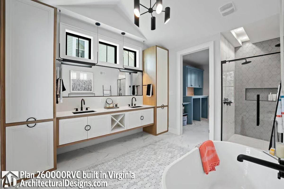 Double Vanity, Freestanding Tub, and a Walk-In Shower That Doesn't Apologize for Taking Up Space