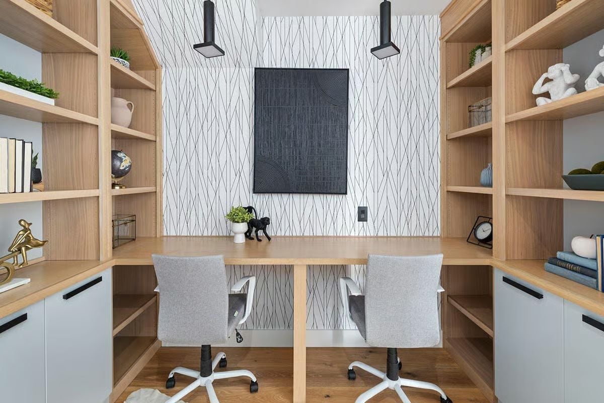 Built-In Shelving, Two Chairs, and a Home Office That Actually Works for Two People